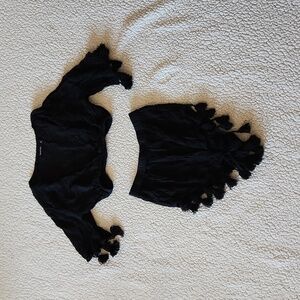 Boohoo Black Tassel Crop Top Set